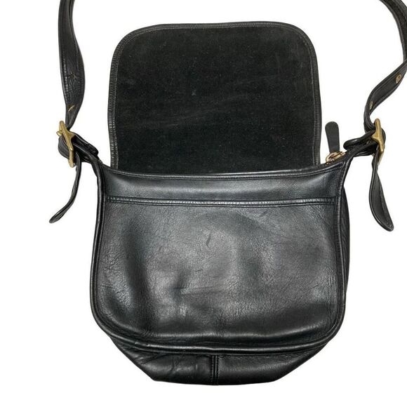 Vintage Coach Patricia Saddle Flap Bag Black Leather Crossbody Messenger 9951 - Picture 5 of 12
